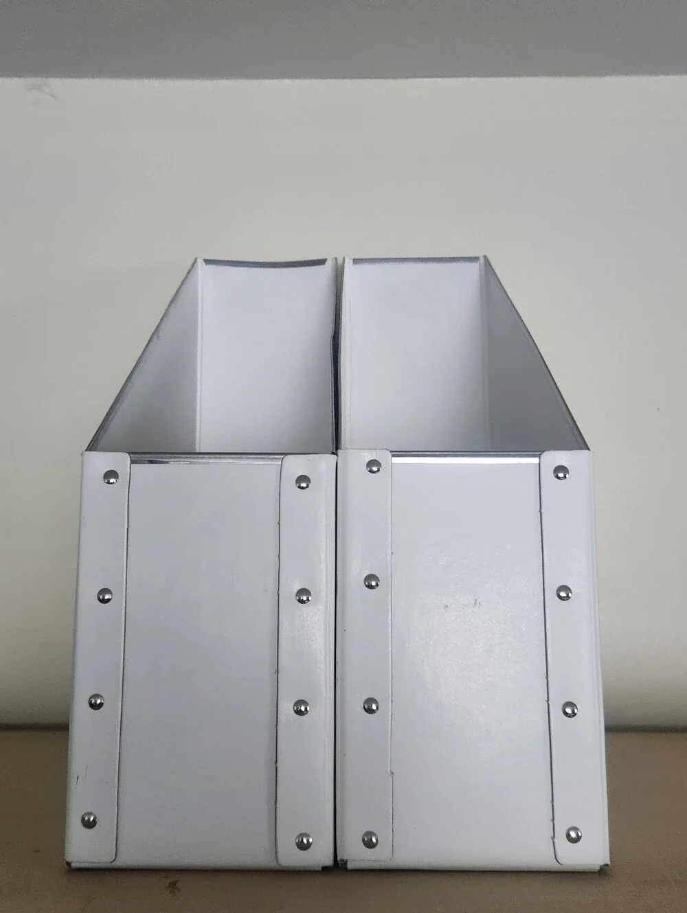 Magazine, Bill's, papers, organization holder. Cardboard, white. Set of 2